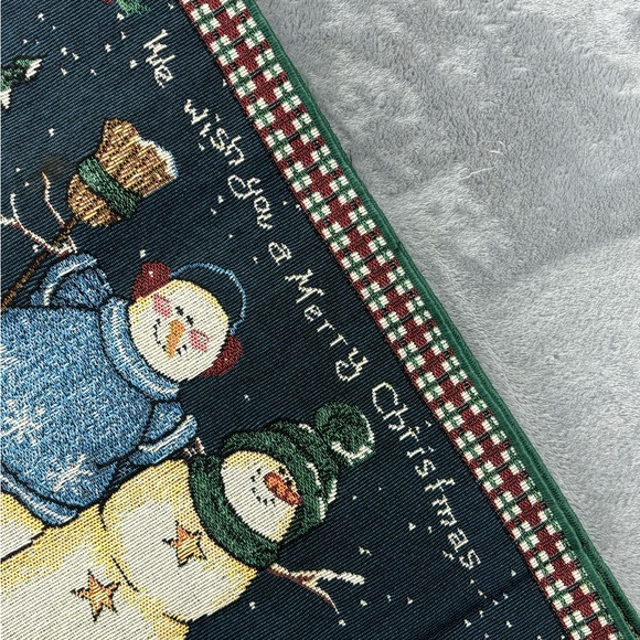 Sandi Gore Evens Tapestry Table Runner 72”x13” Snowmen Merry Christmas Rabbits - Picture 3 of 16